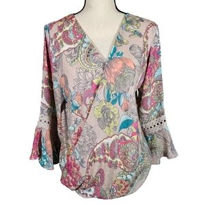 Spense Wrap Front Flutter Sleeve Paisley Blouse,Multi Floral/Paisley, Medium